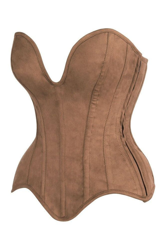 Daisy Steel Boned Tan Suede Deep Plunge Overbust Corset Top