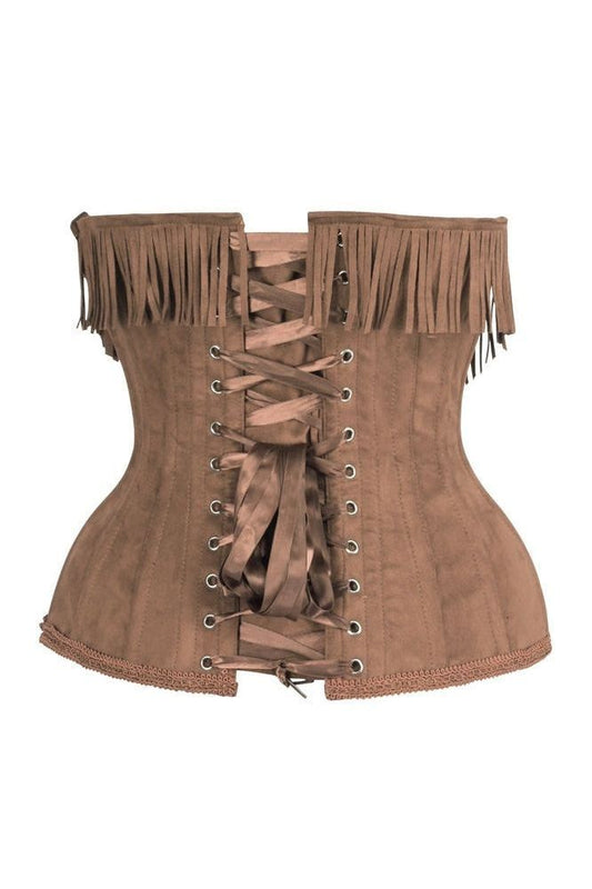Daisy Steel Boned Suede Underwire Underbust Corset Cincher w/Fringe