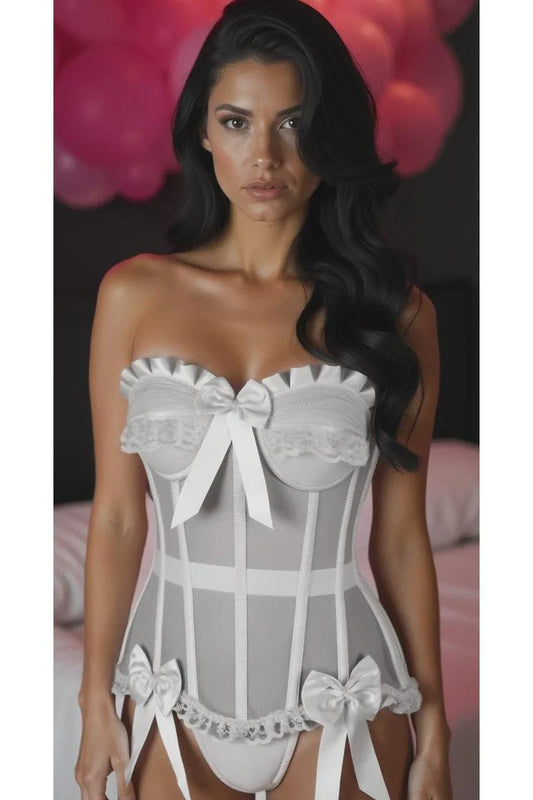 Daisy Steel Boned White Mesh Underwire Bustier Corset