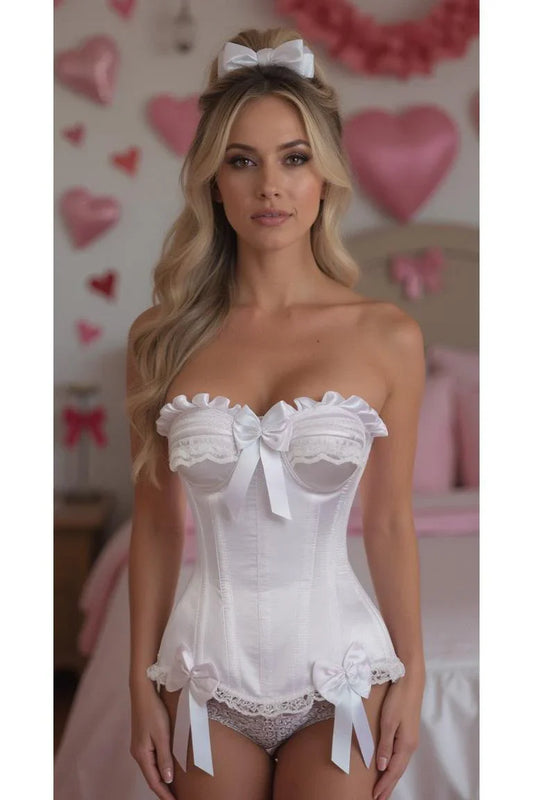 Daisy White Satin Steel Boned Burlesque Corset