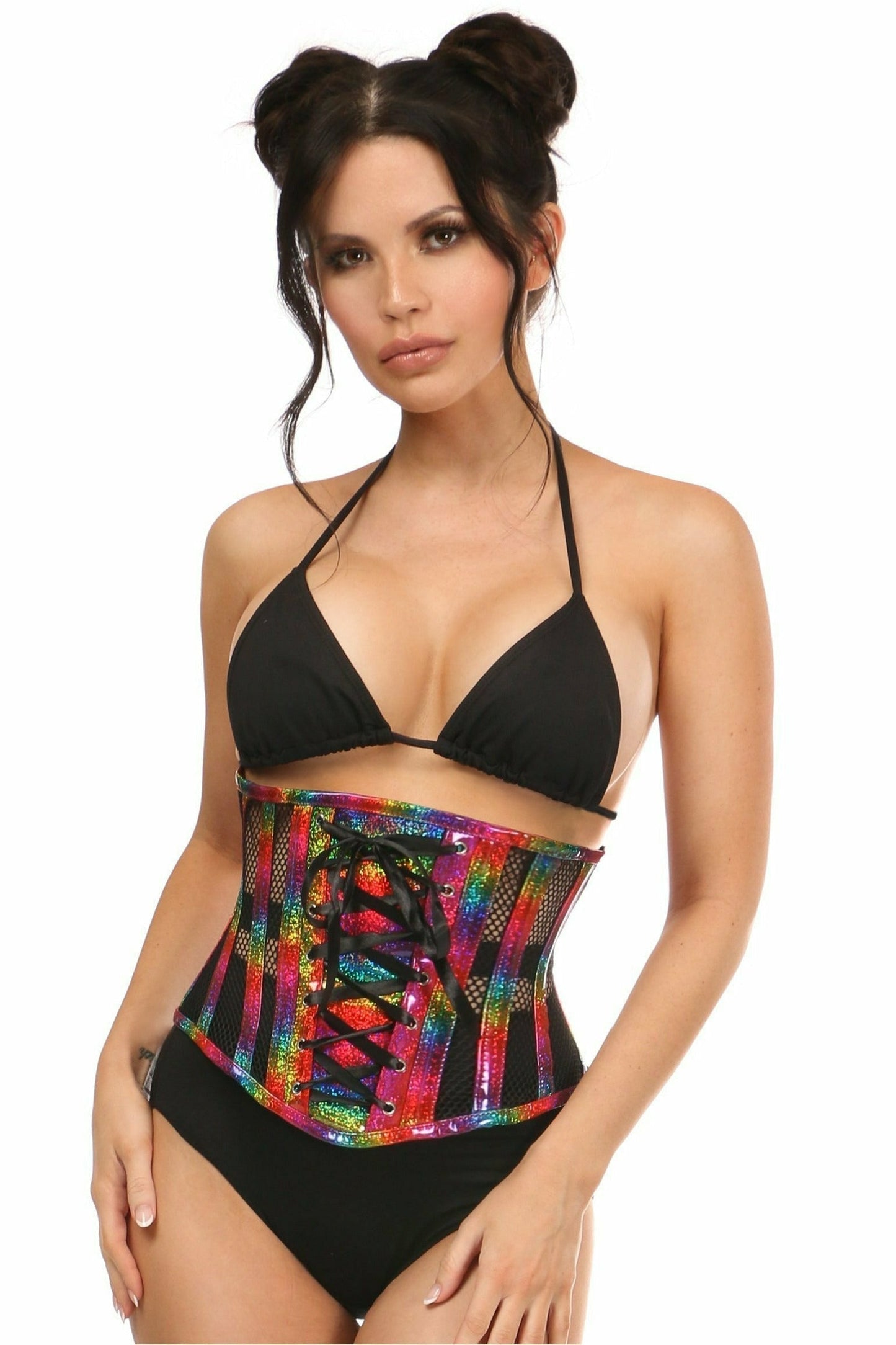Daisy Rainbow Glitter PVC Steel Boned Underbust Corset w/Lace-Up Front TD-1762