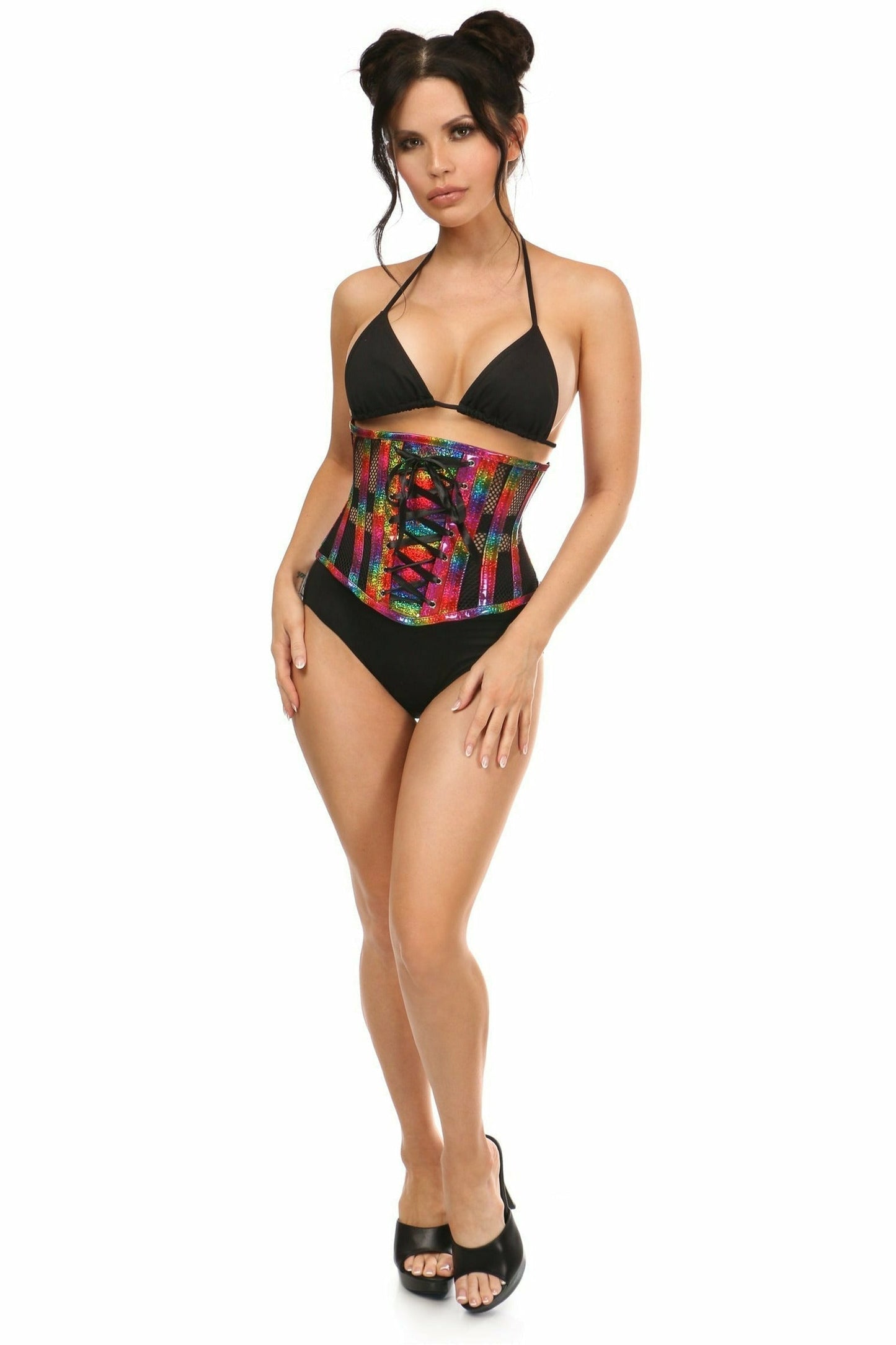 Daisy Rainbow Glitter PVC Steel Boned Underbust Corset w/Lace-Up Front TD-1762
