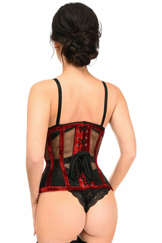 Daisy Dark Red Crushed Velvet Steel Boned Waist Cincher Corset TD-1825