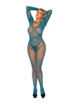 Fishnet Long Sleeve Bodystocking With Open Crotch Plus Size