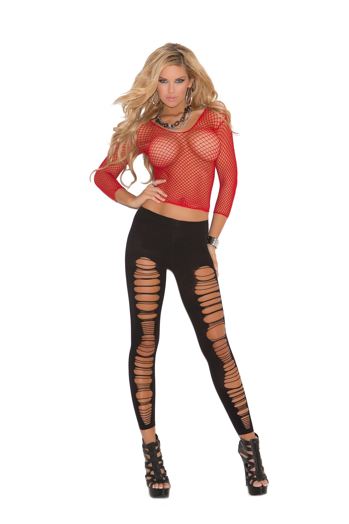 Elegant Moments Fence Net Long Sleeve Cami Top EM1480B