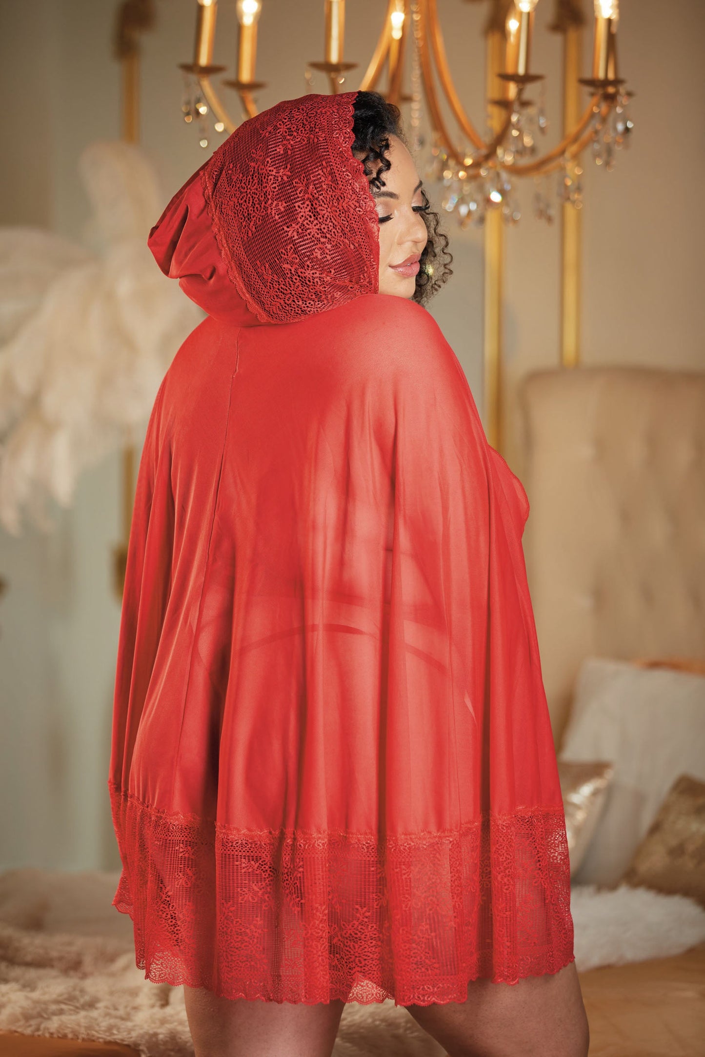 Allure 18-6002R Plus Size Lace and Mesh Cape