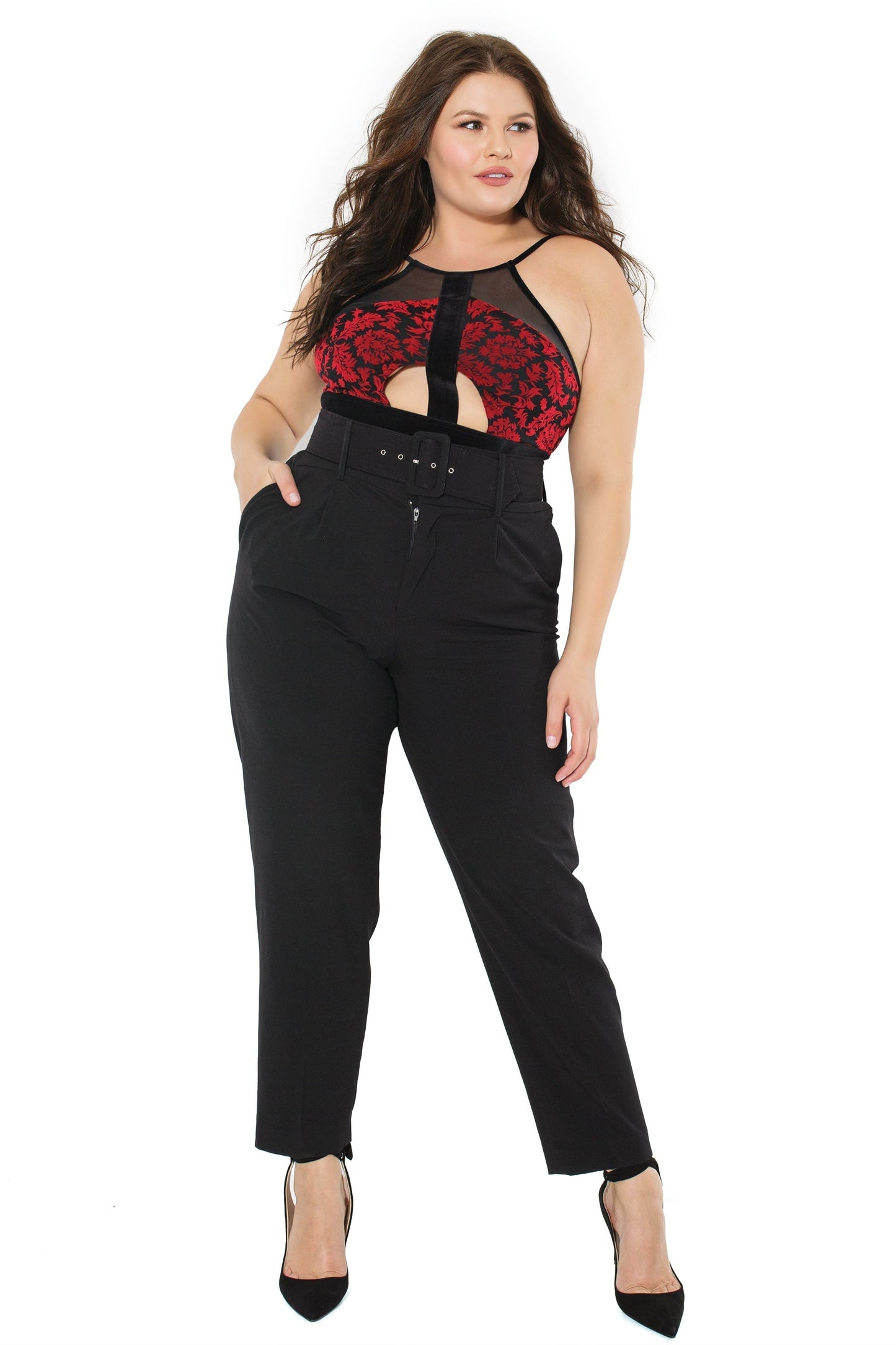 Coquette 20306  Velvet Halter Teddy With Cut-Outs