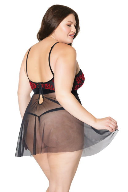 Coquette 20308  Velvet Halter Babydoll With Cut Outs