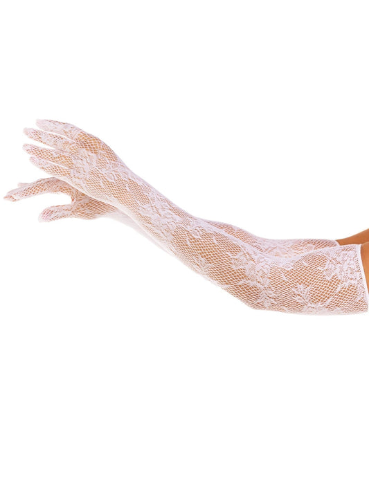 Seamless Opera Length Floral Net Gloves
