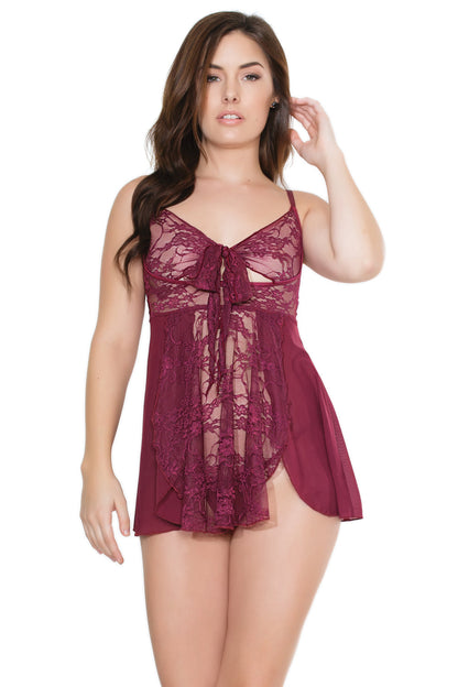 Coquette 20408 Lace Sheer Babydoll With Ties