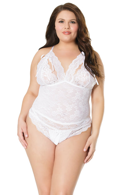 Coquette 21107 Scallop Stretch Lace Crotchless Teddy