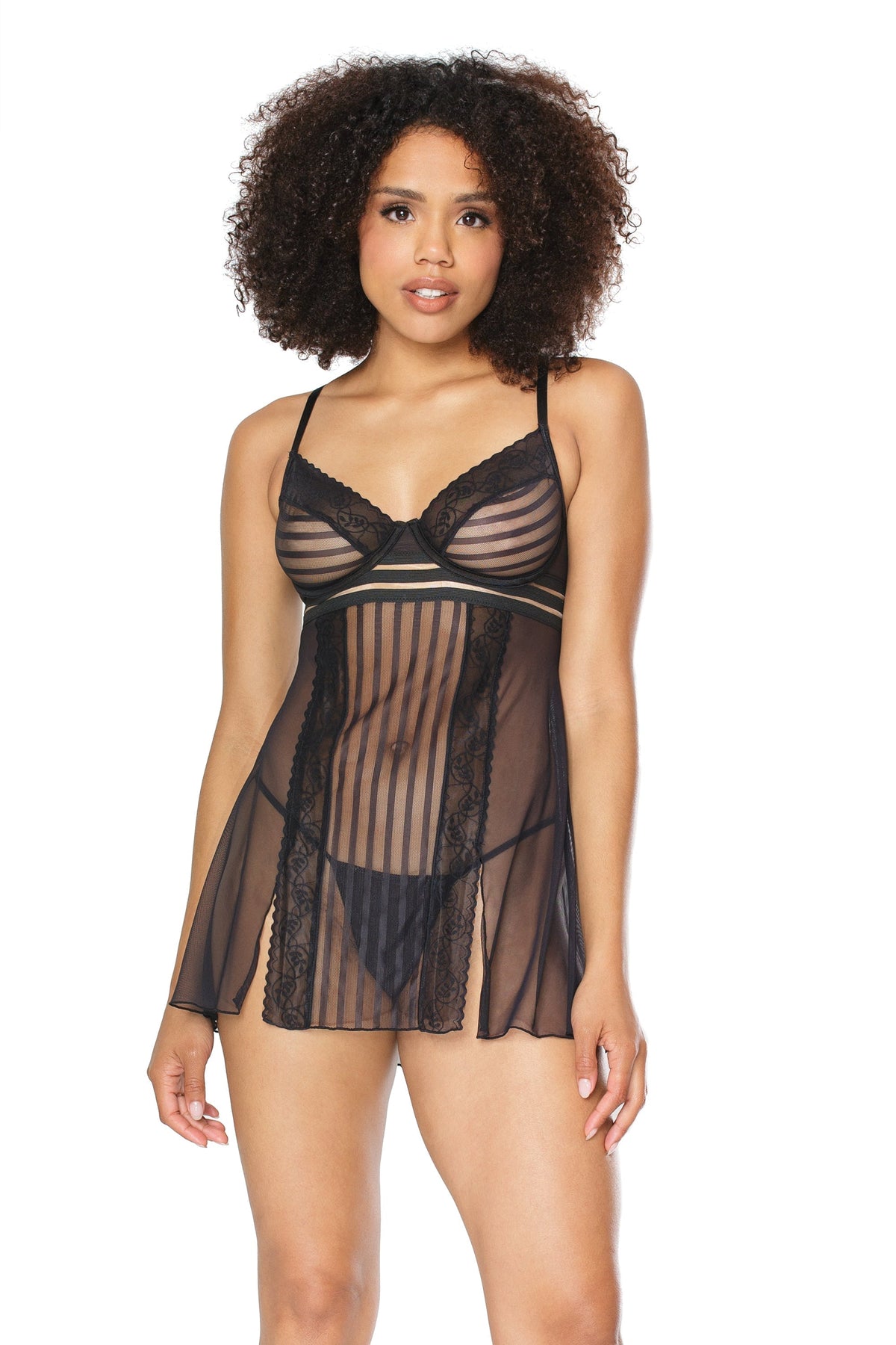 Coquette 22108 Striped Babydoll & Panty Set