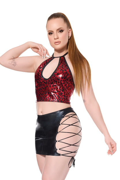 Coquette 24205 Darque Lace Up Wet Look Reversible Skirt Black