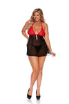 Mesh And Lace Babydoll With Marching G-String Plus Size