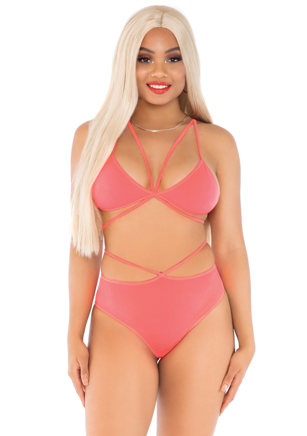 Leg Avenue  Opaque Cage Strap Bra Top And Briefs  81602