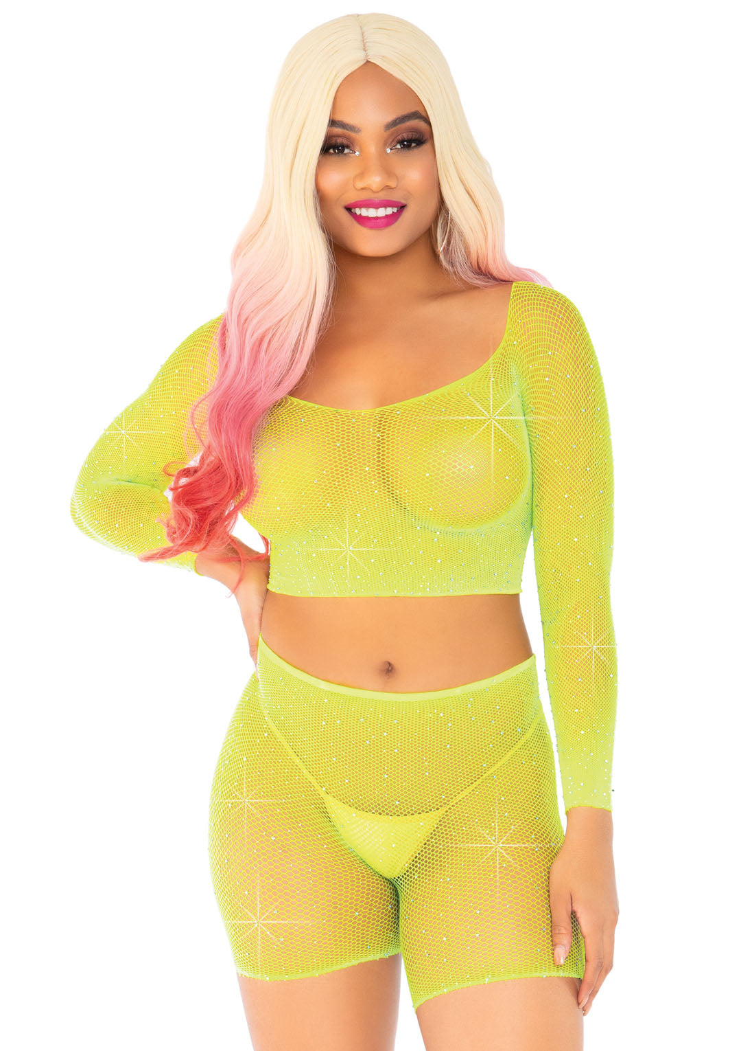 Leg Avenue  Rhinestone Fishnet Crop Top and Shorts  81608