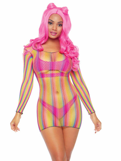 Leg Avenue Not Sorry Rainbow Net Dress