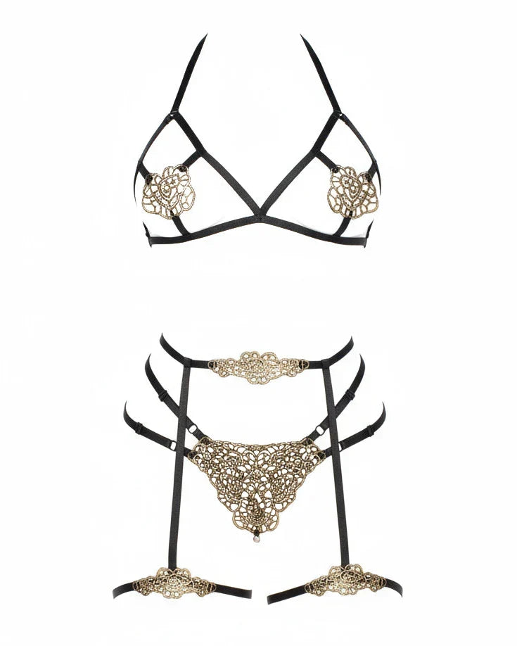 DM After Dark Applique Bra and Panty Set