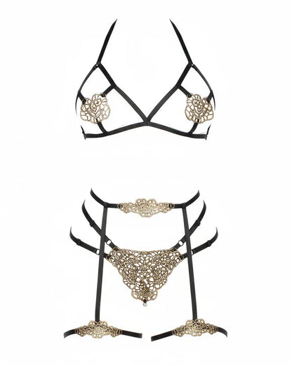 DM After Dark Applique Bra and Panty Set