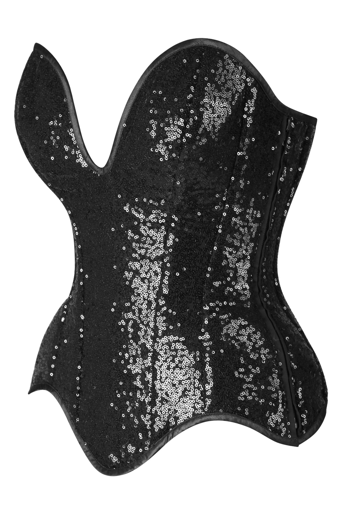 Daisy Steel Boned Black Sequin Plunge Neckline Overbust Corset