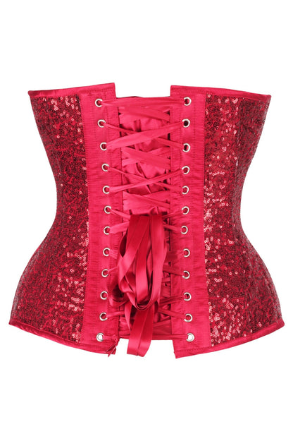 Daisy Steel Boned Red Sequin Plunge Neckline Overbust Corset