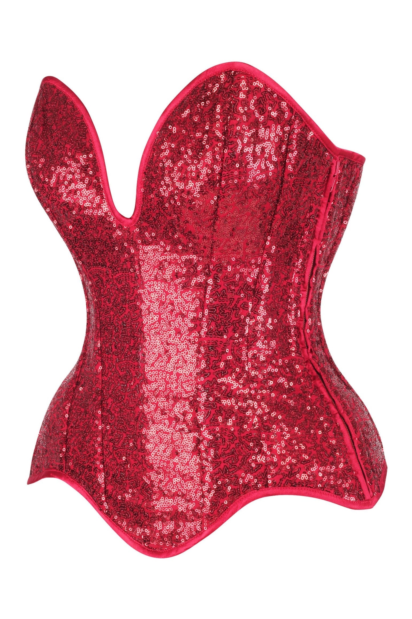 Daisy Steel Boned Red Sequin Plunge Neckline Overbust Corset