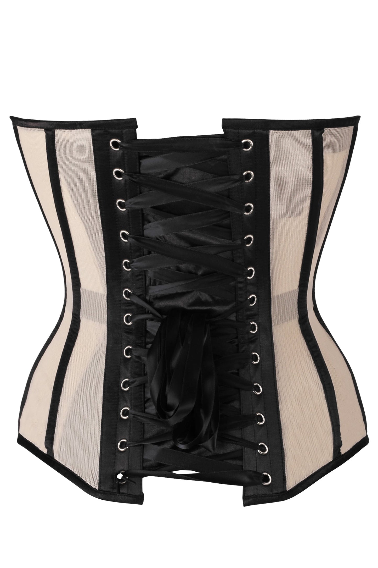 Daisy Nude Mesh & Black Satin Steel Boned Overbust Corset