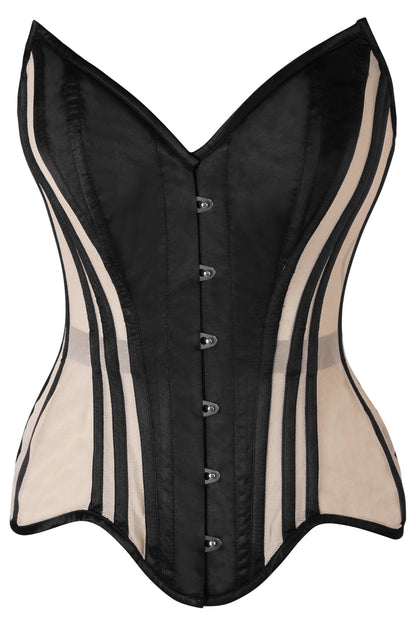 Daisy Nude Mesh & Black Satin Steel Boned Overbust Corset