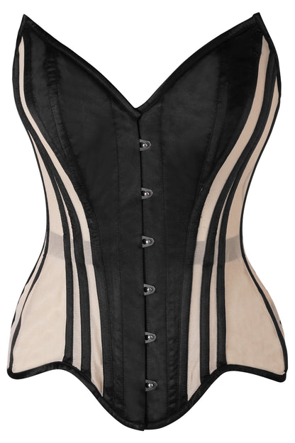 Daisy Nude Mesh & Black Satin Steel Boned Overbust Corset
