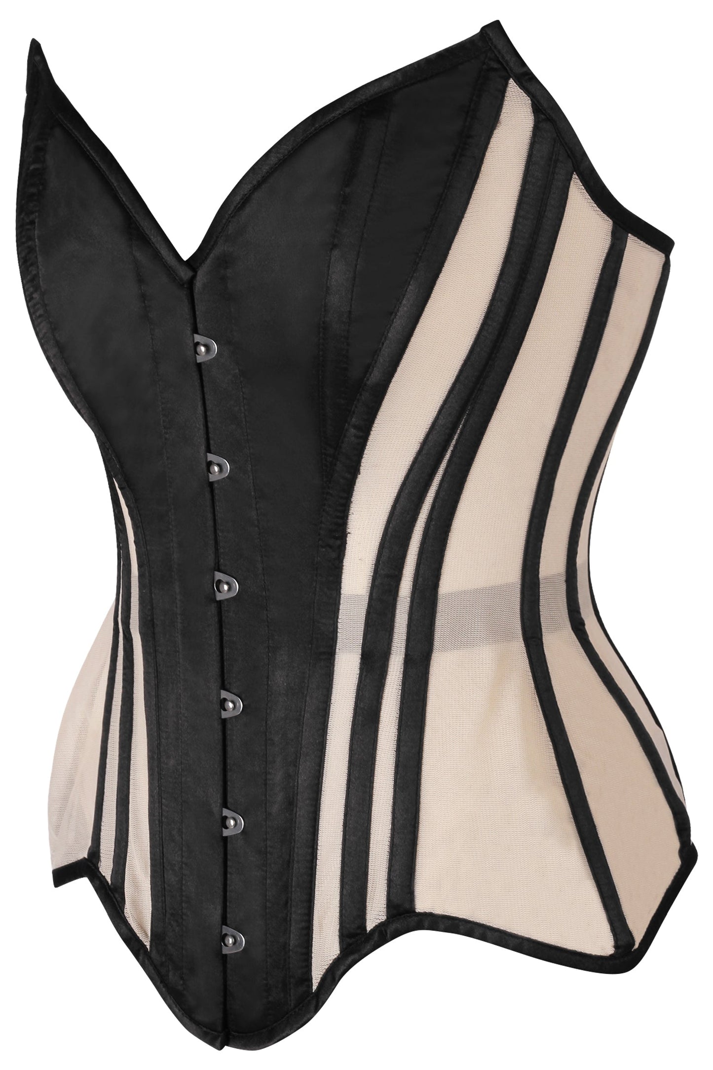 Daisy Nude Mesh & Black Satin Steel Boned Overbust Corset