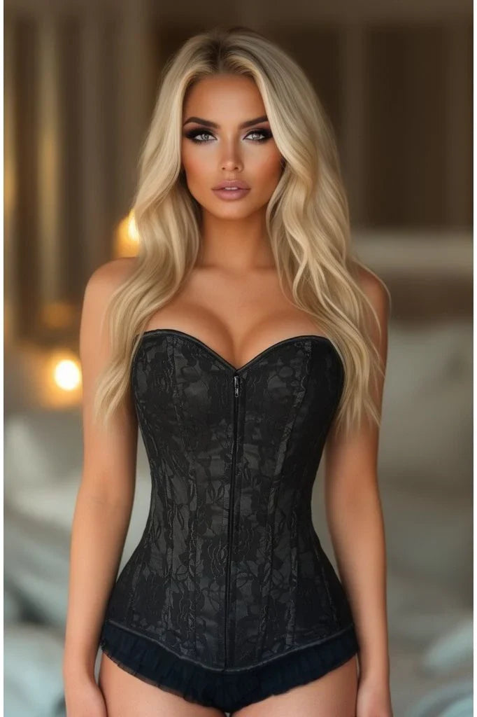 Black Lace Front Zipper Corset Size 6X