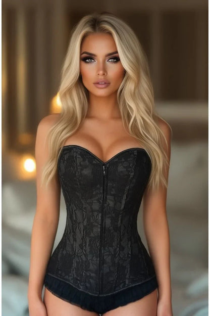 Black Lace Front Zipper Corset Size 6X