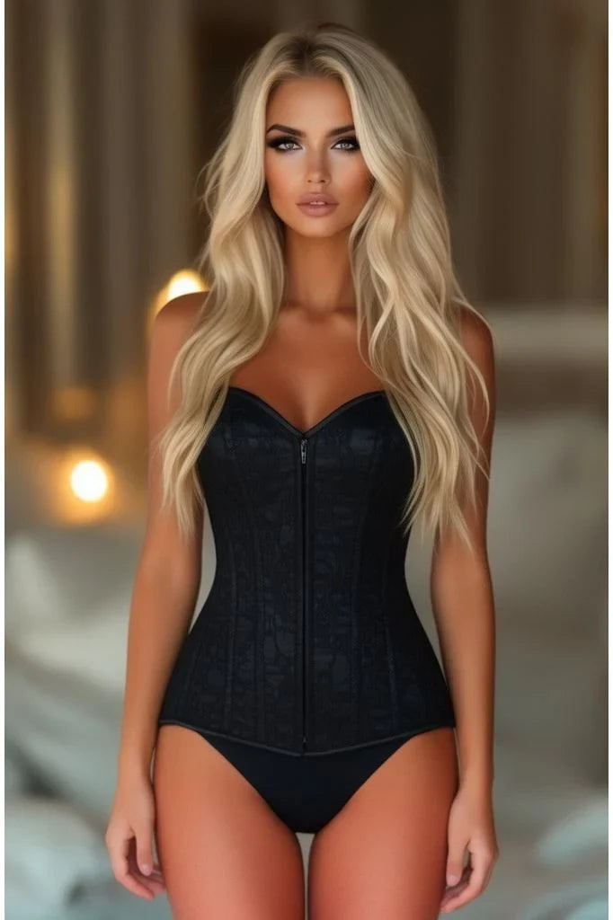 Black Lace Front Zipper Corset Size 6X