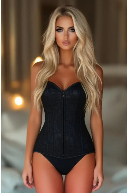 Black Lace Front Zipper Corset Size 6X