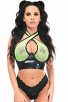 Daisy LV-1578 Neon Green/Black Vinyl & Fishnet Halter Top Underwire Cincher