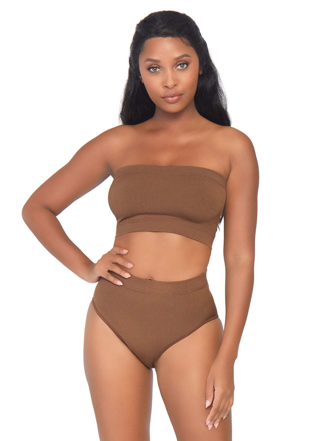Leg Avenue  Seamless Microfiber Ribbed Bandeau Top & Brief  NK003