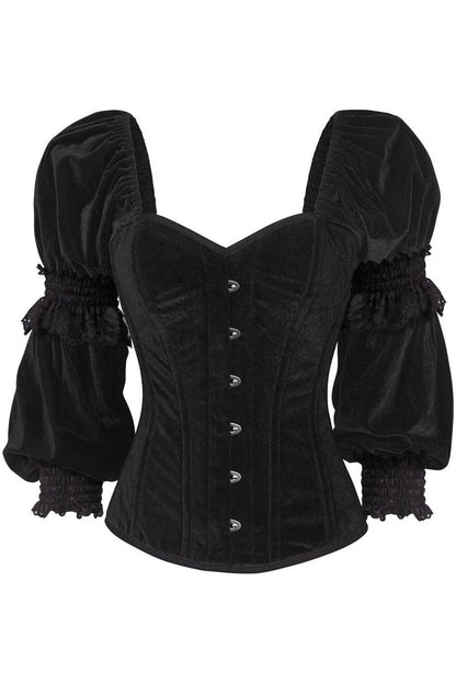 Daisy Black Velvet Steel Boned Long Sleeve Corset