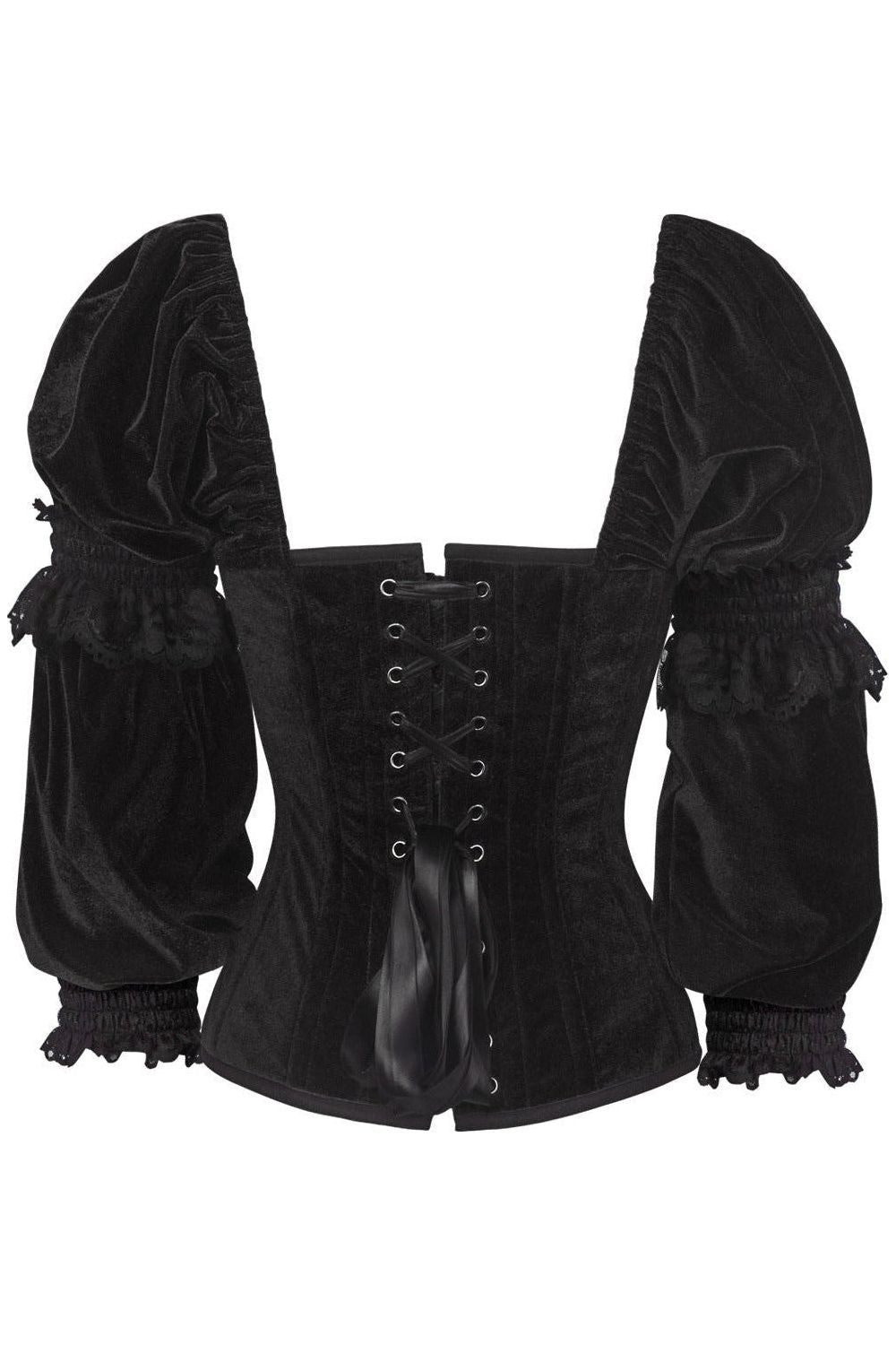 Daisy Black Velvet Steel Boned Long Sleeve Corset