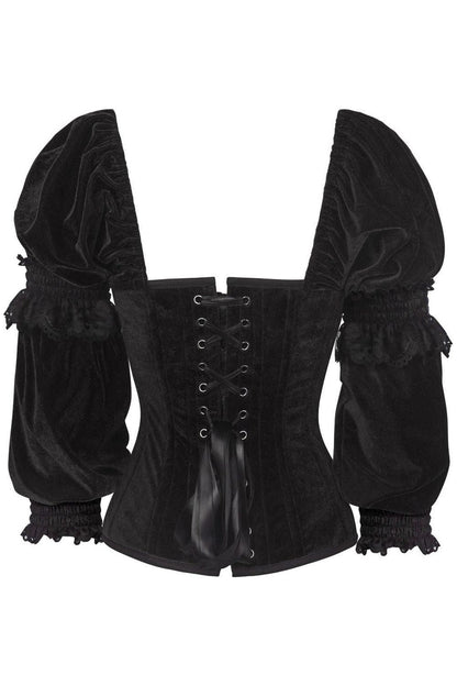 Daisy Black Velvet Steel Boned Long Sleeve Corset