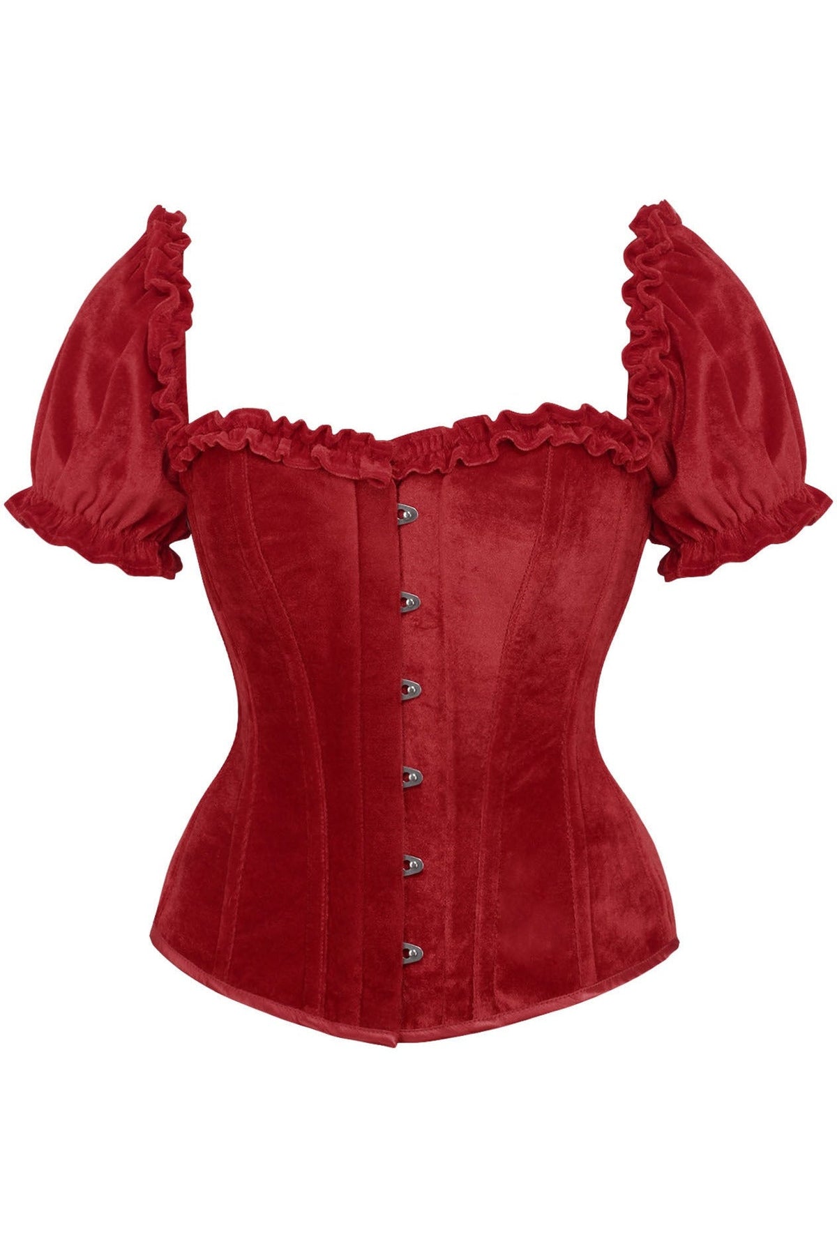 Daisy TD-057 Steel Boned Dark Red Velvet Overbust Corset w/Sleeves