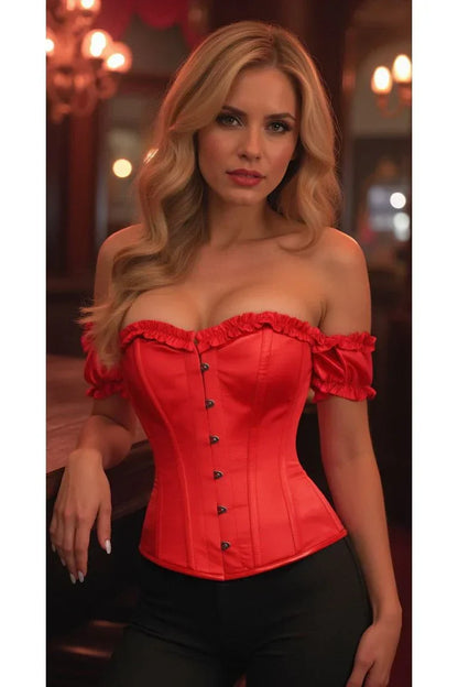 Daisy TD-097 Red Satin Overbust Corset w/Sleeves