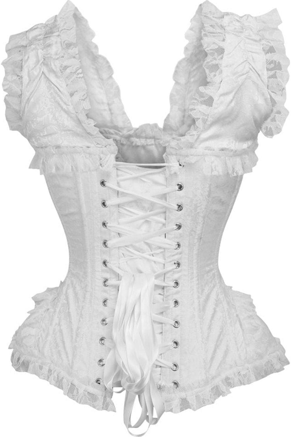 Daisy TD-098 White Brocade & Lace Steel Boned Corset w/Cap Sleeves