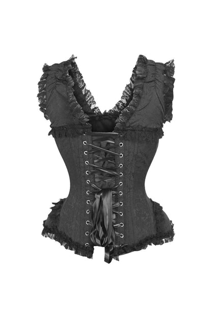 Daisy TD-124 Black Brocade & Lace Steel Boned Corset w/Cap Sleeves
