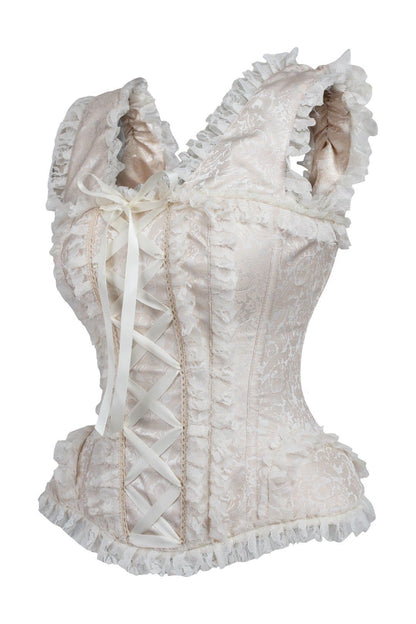 Daisy TD-140 Ivory Brocade & Lace Steel Boned Corset w/Cap Sleeves