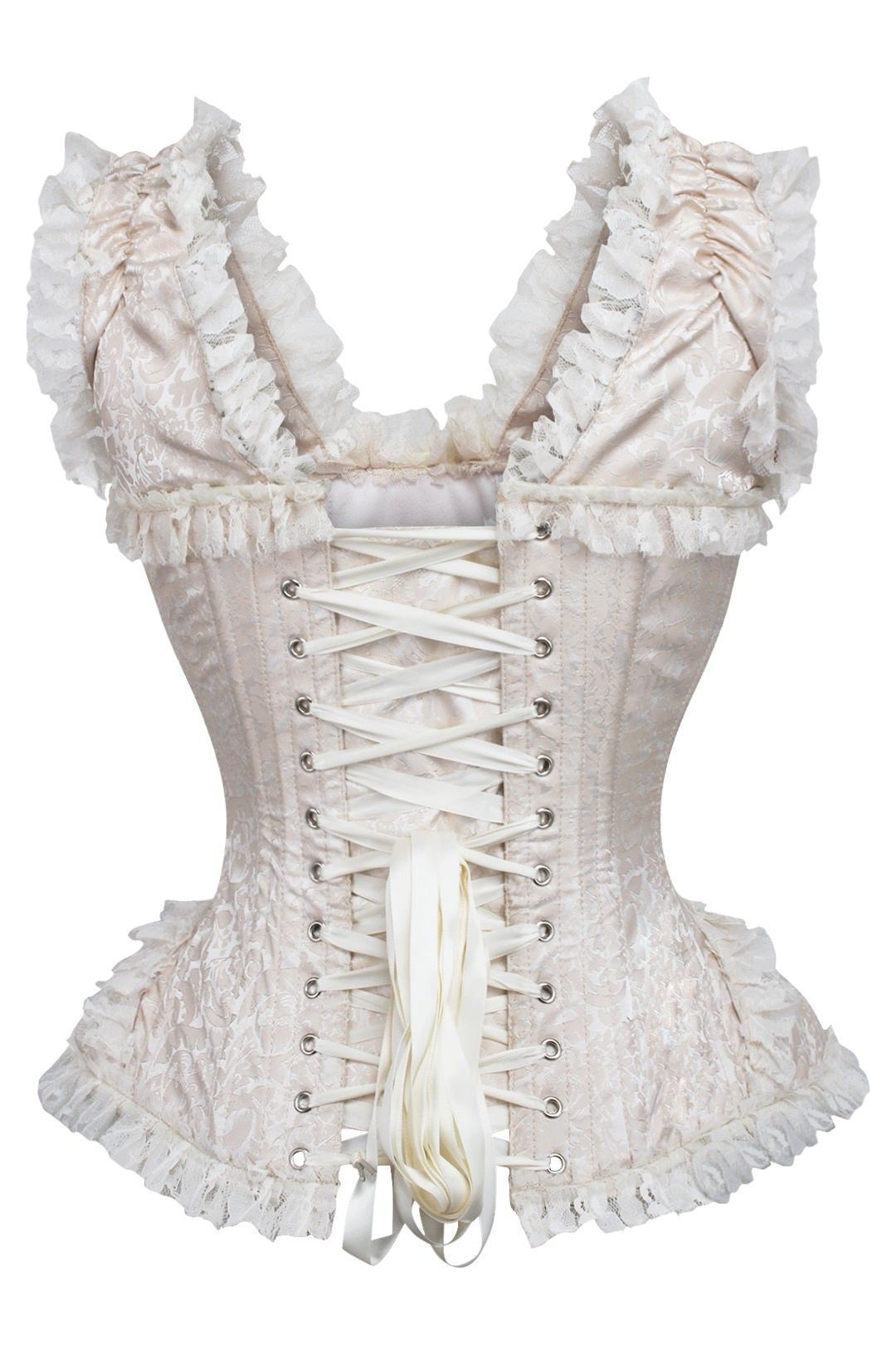Daisy TD-140 Ivory Brocade & Lace Steel Boned Corset w/Cap Sleeves