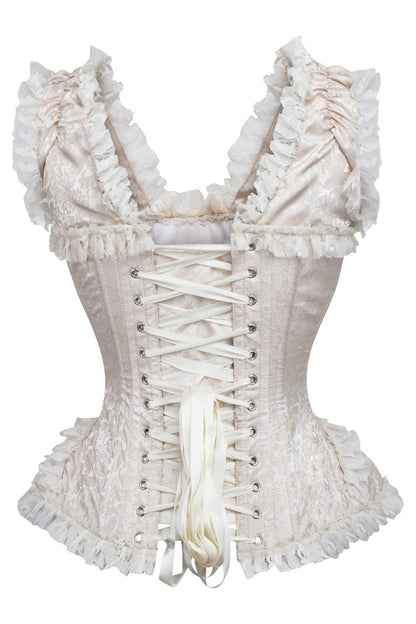 Daisy TD-140 Ivory Brocade & Lace Steel Boned Corset w/Cap Sleeves