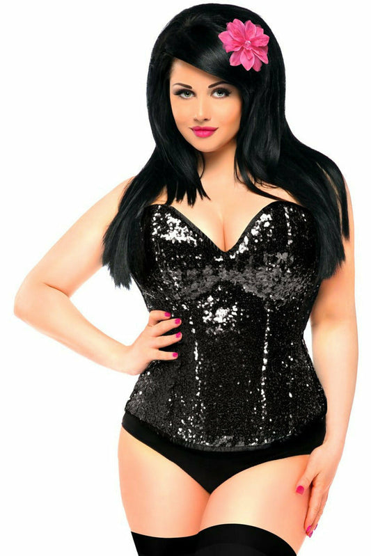 Daisy Black Sequin Steel Boned Corset TD-157