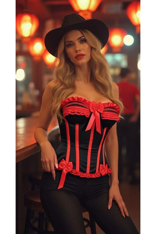 Daisy Black/Red Steel Boned Burlesque Corset
