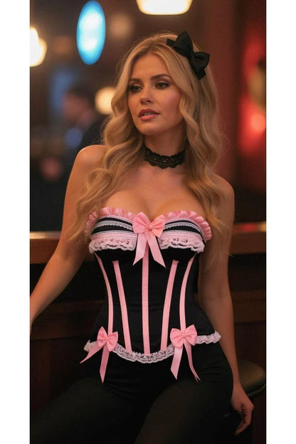 Daisy Black/Pink Steel Boned Burlesque Corset