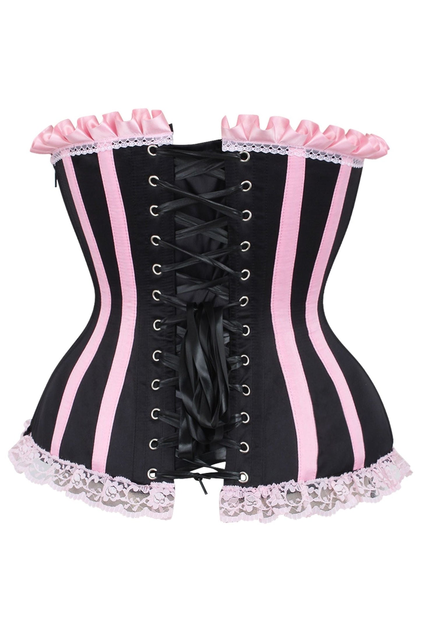 Daisy Black/Pink Steel Boned Burlesque Corset